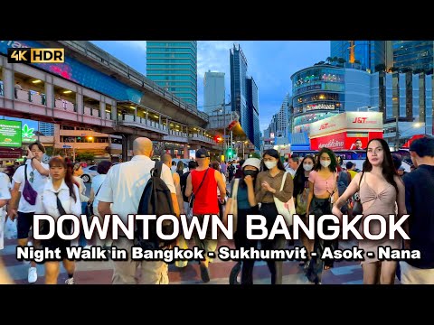 ???????? 4K HDR | Bangkok Downtown Night Walk | Sukhumvit – Asok – Nana | Thailand 2023