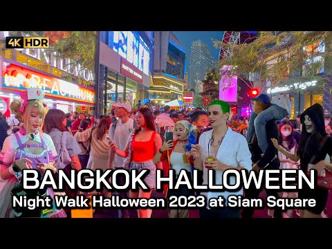 ???????? 4K HDR | Night Walk Bangkok Halloween 2023 at Siam Square